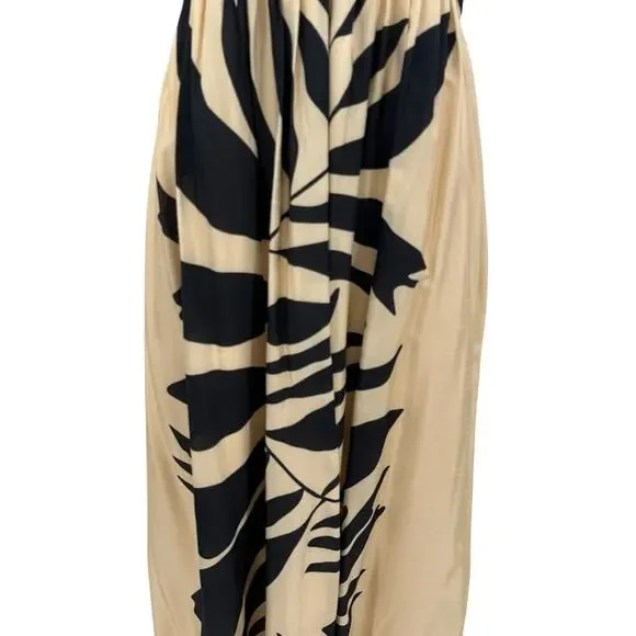 Anthropologie Let Me Be Maxi Dress Palm Printed One Shoulder Cream Black Size MP - Picture 4 of 14